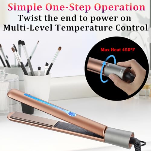 NITION Gold Ceramic Tourmaline Hair Straightener with LCD Display & Travel Pouch - 1" Flat Iron