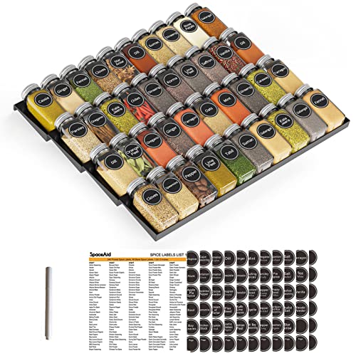 SpaceAid 40 Jars Spice Drawer Organizer with 386 Labels, 4-Tier Rack, 18.5" Wide