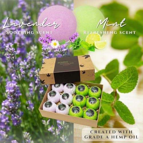 Hemp Bath Bombs Set for Muscle Relaxation & Skin Moisturizing - Large Vegan Spa Gift