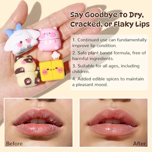 Cloud Comfort Lip Balm - 4 Tubes Fruit-flavored Moisture Lip Balms, Blueberry, Jasmine, Orange, and Peach Flavors, 3-in-1 Repairs Lip Damage Caused by Dryness, Makeup and UV Rays (4 Pack)
