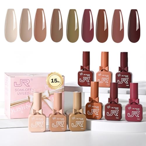 Gel Nail Polish Set 15ml Brown Earth Red Pink 9pcs UV Soak Off Manicure Kit - Variation 145C