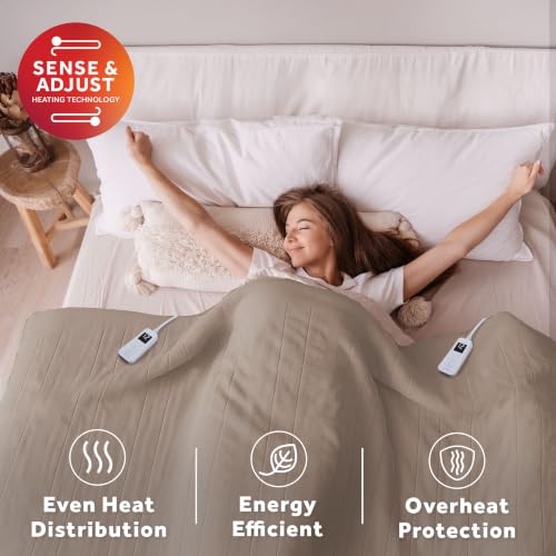 Sunbeam Electric Heated Blanket King Microplush Beige - Mushroom Variation