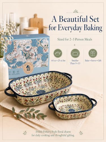 Moqidadii Olive Garland Hand-Painted Ceramic Baking Dish Set - 2 Pieces
