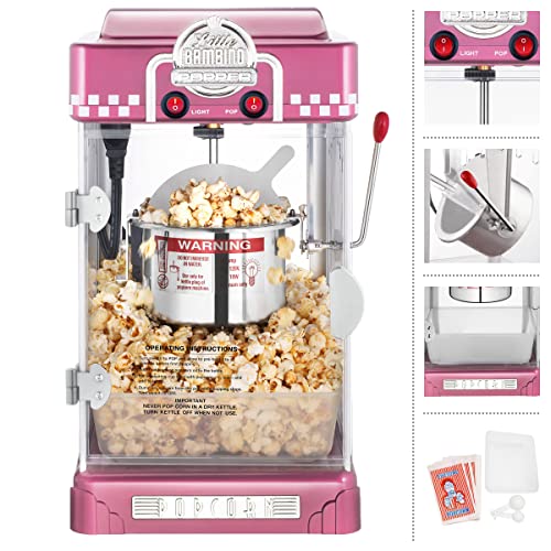 Pink Popcorn Maker Machine - 2.5oz Stainless Steel Kettle, Home Theater Snack