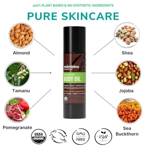 Mambino Organics Moisture Me Nourishing Body Oil, Lightweight Skincare & Body Care Oil with Shea Butter, Almond & Pomegranate Oils, Fast-Absorbing Moisturizing Body Oil, Cruelty-Free, 4 fl oz, 3-Pack