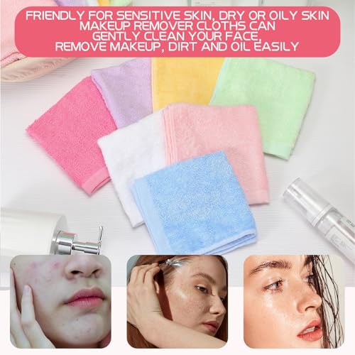 Newwiee Multicolor 40 Pcs Cotton Face Wash Cloths - 10 x 10 Inch (10 White, 5 Pink, 5 Yellow, 5 Blue, 5 Green, 5 Rose Red, 5 Purple)
