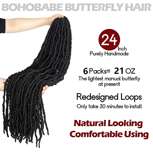 Long Butterfly Locs Crochet Hair 24 Inch - 6 Pack Natural Black (1B)
