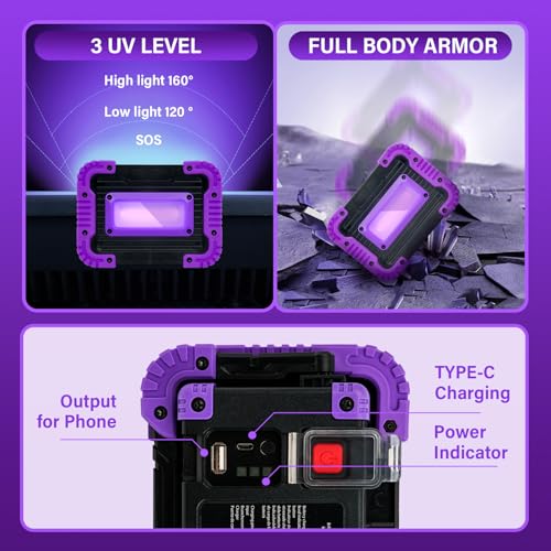 Rechargeable Black Light 395nm Cordless LED UV Light for Neon Glow Party - 4/20W