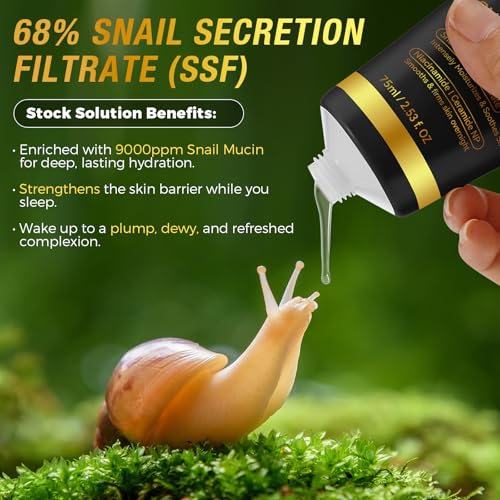 2Pack 9000PPM Snail Mucin Collagen Overnight Wrapping Peel Off Mask for Intensive Hydrating, Skin Barrier Repairing, Reducing Sagging/Wrinkles/Fine Lines, 2.53 Oz/75 ML