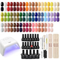 GAOY 60 Pcs Gel Nail Polish Kit with U V Light, All Season Gel Polish Set Red Nude Black White Pink with Soak off Base Glossy Matte Glitter Top Coat & Builder for Nail Art DIY Manicure at Home