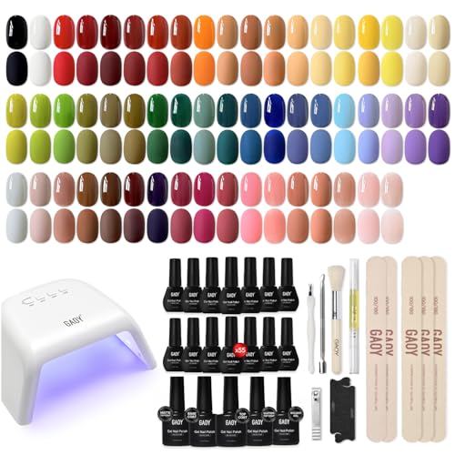 GAOY 60 Pcs Gel Nail Polish Kit with U V Light, All Season Gel Polish Set Red Nude Black White Pink with Soak off Base Glossy Matte Glitter Top Coat & Builder for Nail Art DIY Manicure at Home