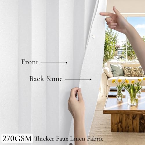 Grayish White Faux Linen Vertical Shades for Sliding Doors, 100"W x 96"L, Blackout Panel