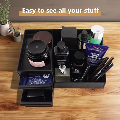 Men's Cologne Organizer with Drawers - Bathroom & Dresser Storage, Black