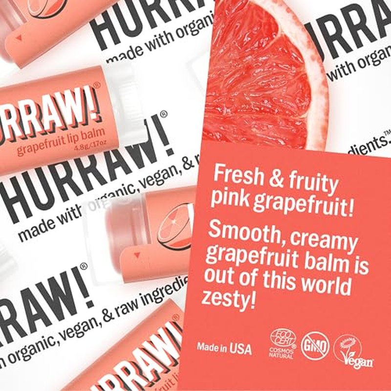 Hurraw! Grapefruit Lip Balm, 2 Pack: Organic, Certified Vegan, Cruelty and Gluten Free. Non-GMO, 100% Natural Ingredients. Bee, Shea, Soy and Palm Free. Made in USA