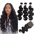 Beauhair Brazilian Body Wave Virgin Human Hair Bundles with 14x4 Lace Closure – 14, 16, 18 Inch, Natural Black