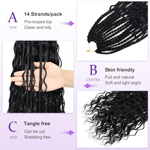 14 Inch Goddess Box Braids Crochet Hair for Black Women - Boho Crochet Braids - Pack of 7 - 1B#