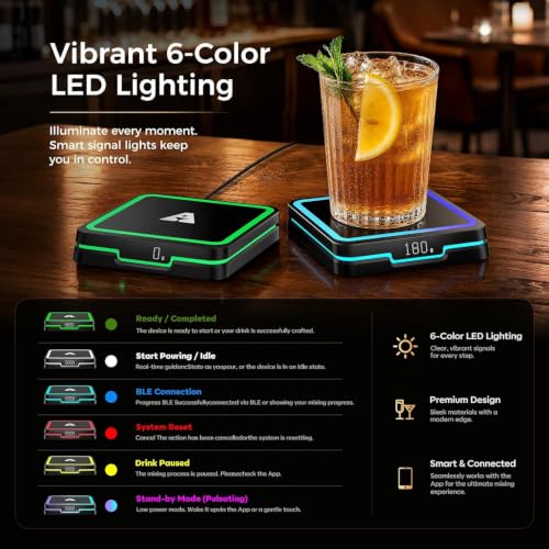 KAVAZ Smart Cocktail Maker Coaster with LED Pour Guidance - Jet Black
