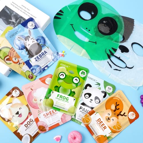 Kids Animal Face Masks Set - Hydrating & Moisturizing 56 Pack with 7 Characters - H-56 Pack
