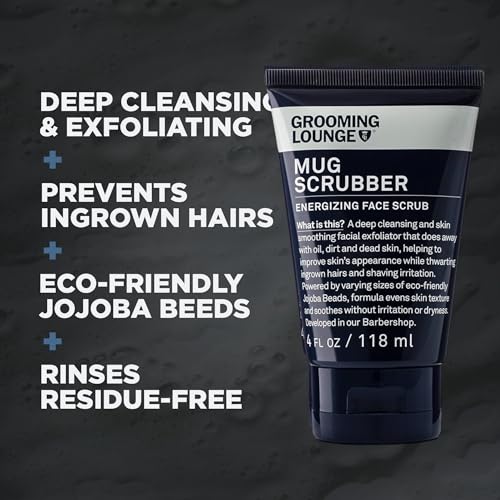 Grooming Lounge Mug Scrubber Face Scrub - Provides Safe and Gentle Exfoliation - Extracts Dug in Dirt and Oil - Uproots Ingrown Hairs - Improves Skin Softness and Appearance - Cruelty Free - 4 oz