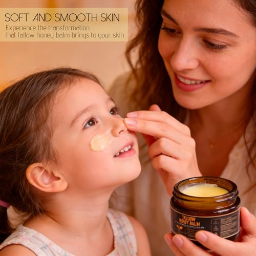 2 Pack Beef Tallow for Skin, Grass-Fed Beef Tallow and Honey Balm, Body & Face Moisturizer, Natural Hydrating Cream for Body (2 Oz)
