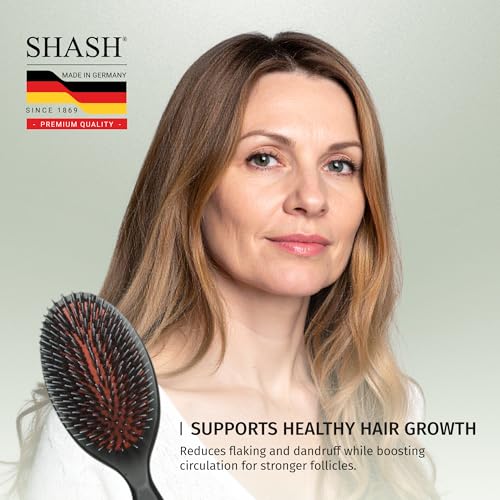 SHASH Hand Made German Nylon Boar Bristle Hair Brush Medium Black - Gentle Detangling