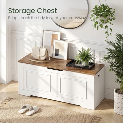 Large Wooden Storage Bench with Safety Hinge – 47.2 Inch Farmhouse Chest