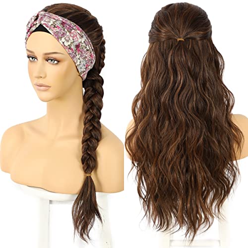 Brown Highlight Wavy Headband Wig 26 Inch Glueless for Women - Natural Look