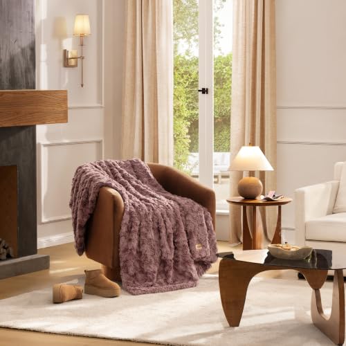 UGG Adalee Faux Fur Throw Blanket Red Gooseberry 50" x 70" – Plush & Warm