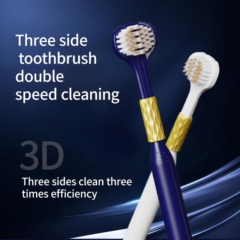 3-Sided Toothbrush for Adults with Soft & Stiff Bristles, Teeth & Tongue Cleaning - Pack of 6