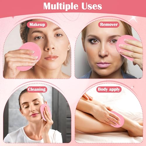 X-Large 100 Pcs Facial Sponge Compressed, Luxiv 4.5x3.4 Large Face Cleansing Sponges for Estheticians Compressed Makeup Remover Sponge Oval Wash Face Sponges for Women Exfoliating (Pink)