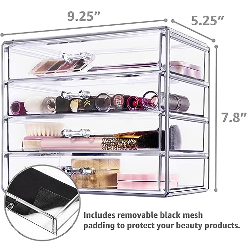 Sorbus Acrylic Makeup Organizer Set, 4-Drawer Vanity & Countertop Cosmetic Storage with Wide Drawers, Clear Makeup Storage for Brushes, Lipsticks, Jewelry ? Holiday Gift for Women & Teens