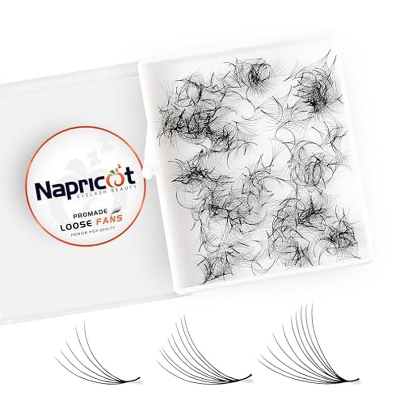 500 Promade Fans - 5D 0.07 Size 10mm Curl D, Napricot Volume Premade Eyelash Fans Extension - Promade Lash Fans for Eyelash Extensions, Middle Stem, Fluffy, Soft - 2 Pairs Eye Pads Lash Extensions