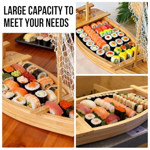 31.5 Inch Bamboo Sushi Boat Serving Tray - Extra Large Japanese Wooden Style Platter