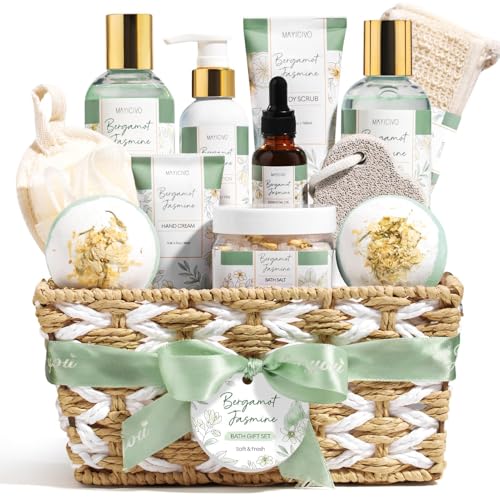 Birthday Gifts for Women, Bergamot Jasmine Relaxing Spa Gift Baskets for Women Self Care Package Bath Gift Set, Home Bath and Body Kit Pampering Easter Gifts for Womens Her Mom Friends Sister Wife