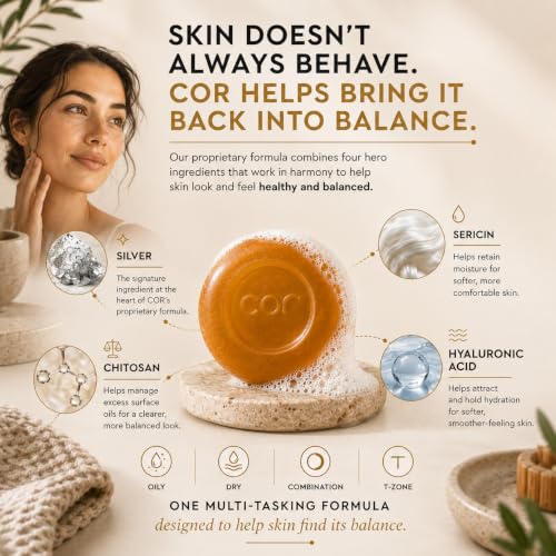 Cor Silver Soap 30g - Multi-Tasking Hydrating Facial Cleansing Bar with Hyaluronic Acid & Botanicals (1.06 Ounce, Pack of 1)