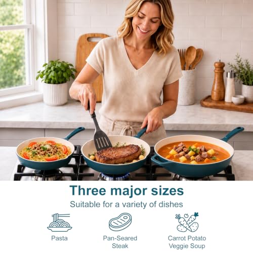 QuliMetal Nonstick Enameled Cast Iron Skillet Set (8", 9.5", 11")