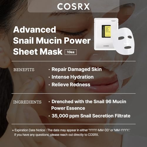 Snail Mucin Sheet Mask Set with Collagen Hydrogel Masks for Hydration & Brightening