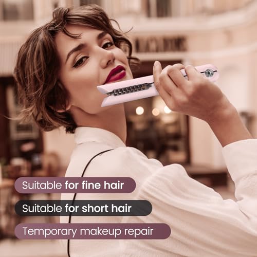 PRITECH Pink Cordless Mini Hair Straightener & Curler for Travel, Detangling & Styling