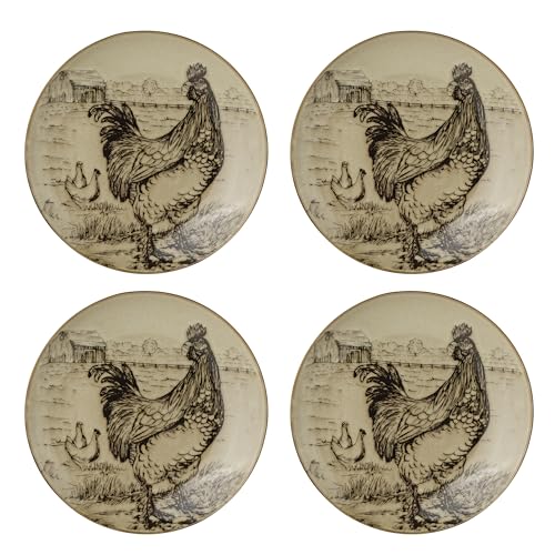 16-Piece Dinnerware Set for 4 with Rooster Design - Dishwasher & Microwave Safe