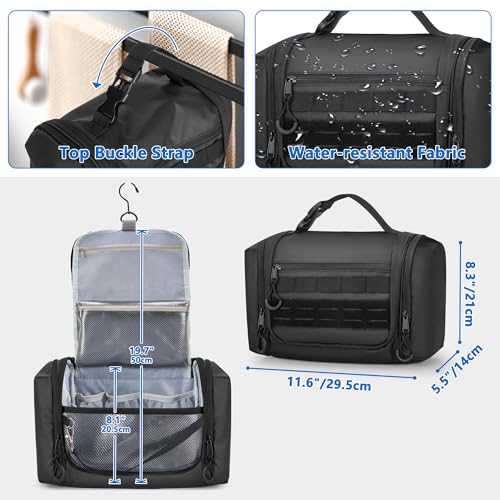 Hanging Toiletry Bag for Men, Tactical Dopp Kit Toiletry Travel Bag, Large Hygiene Organizer Shower Bag for Camping Outdoor, Black