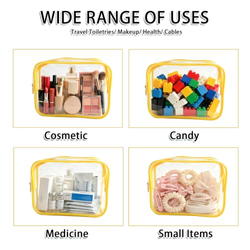 18 Pieces Small Clear Makeup Bags Set - Yellow TSA Approved Waterproof Cosmetic Pouches