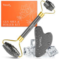 TeraRX Terahertz Gua Sha & Facial Roller Set - Authentic Stone Skin Care Kit for Face Massage & Rejuvenation