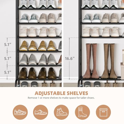 Expandable 10-Tier Shoe Rack - Tall Shoe Organizer for 44 Pairs - Black