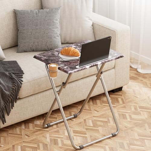 Folding TV Tray Table with Cup Holder - Black Marble 4PCS