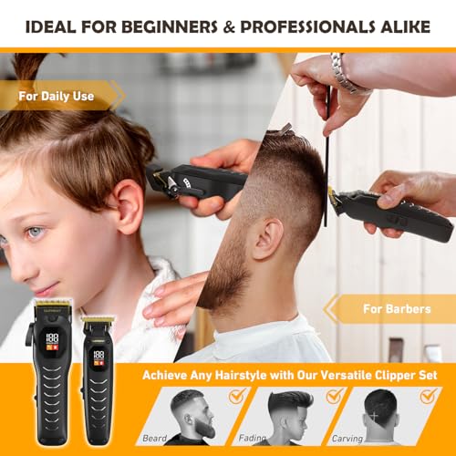 Cordless Hair Clippers for Men Black - Professional Haircut Kit with LED Display