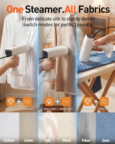 NovaSteam Handheld Vacuum Steamer for Clothes White 4500Pa Powerful Fabric Steamer