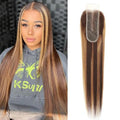 Brazilian Virgin Human Hair Closure 16 Inch Honey Blonde P4/27 Transparent Lace Middle Part