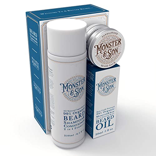 Organic Beard Care Kit with Shampoo, Oil & Balms for Growth and Grooming