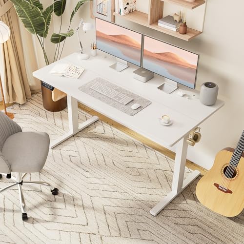 Sweetcrispy Electric Standing Desk 63x24 Inch White - Adjustable Sit-Stand Workstation