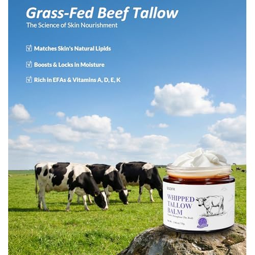 Grass-Fed Beef Tallow Balm for Skin, Whipped Cream for Face, Natural Daily Moisturizing for Soft, Smooth Skin, Lavender